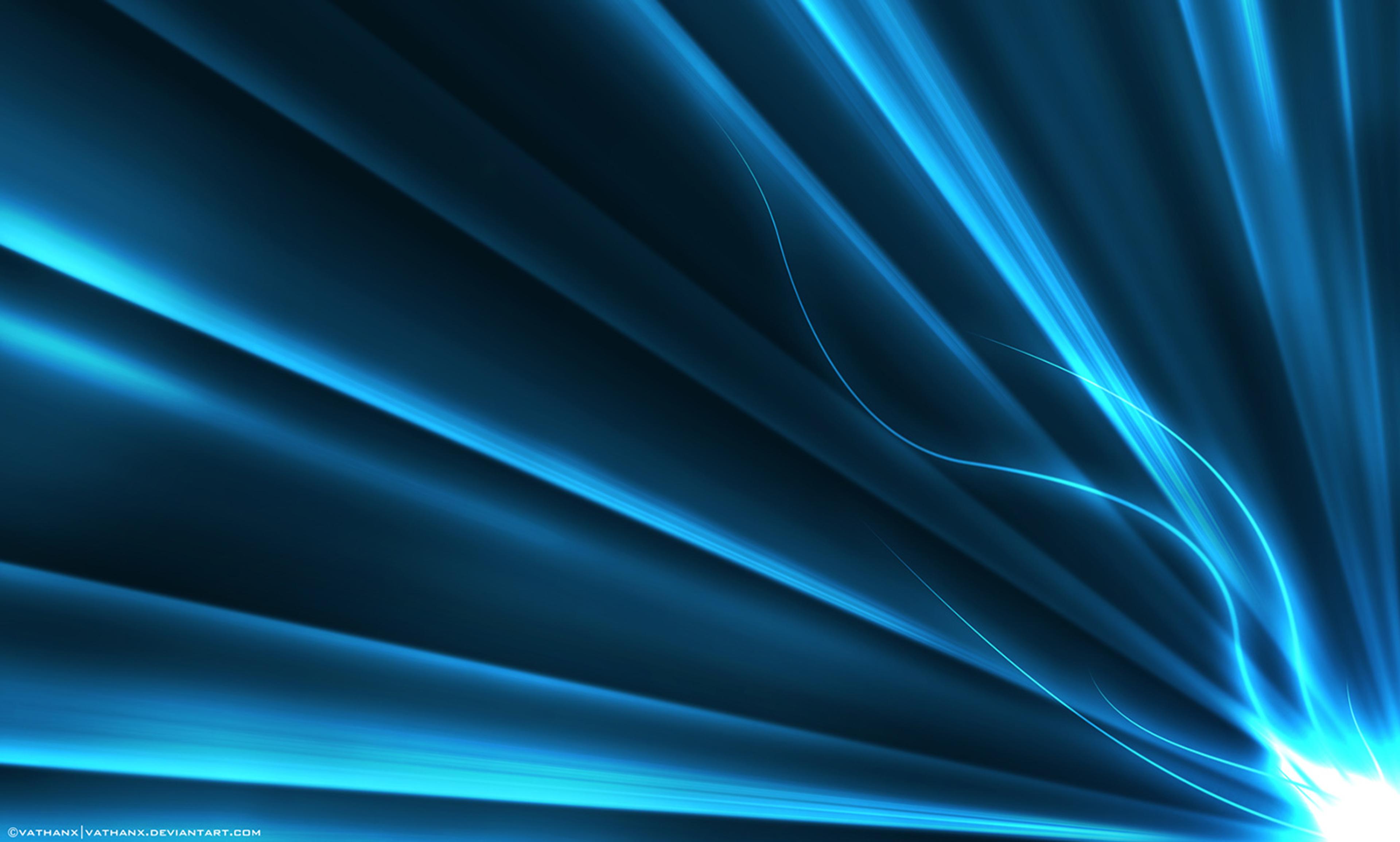 Abstract digital artwork of blue light rays spreading outward against a dark background, creating a dynamic and glowing effect.
